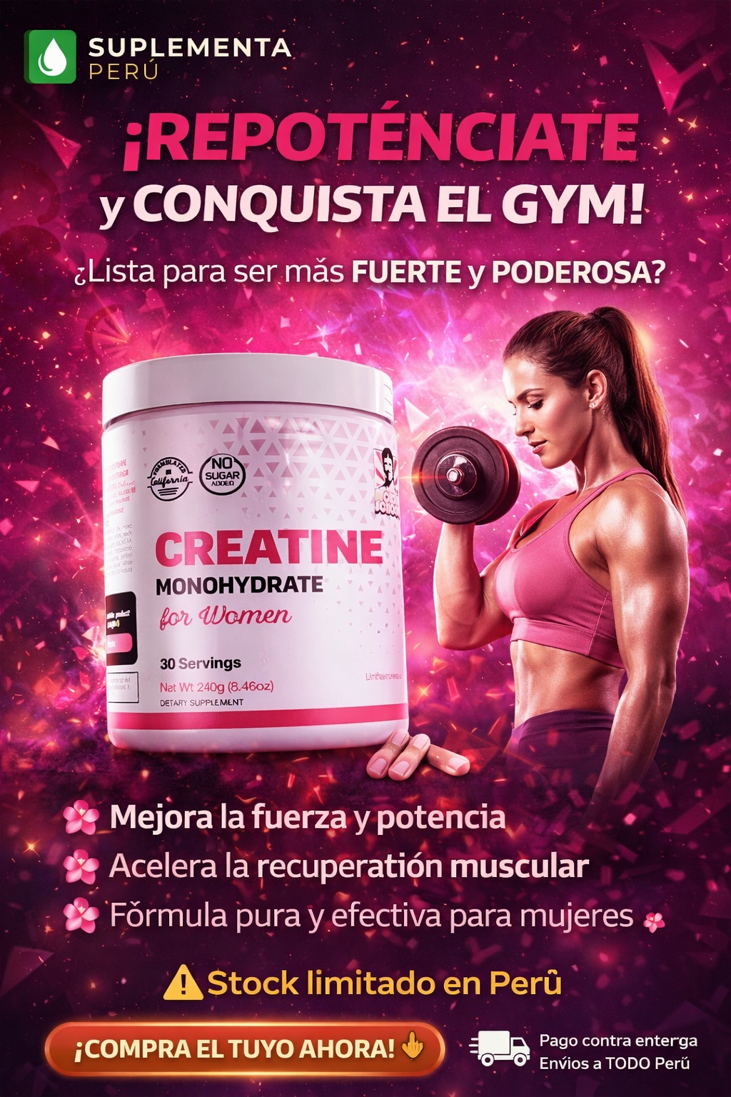 CREATINA MONOHIDRATADA FORMULADA PARA MUJERES: MAS FUERZA, MAS ENERGIA Y MEJOR RECUPERACION