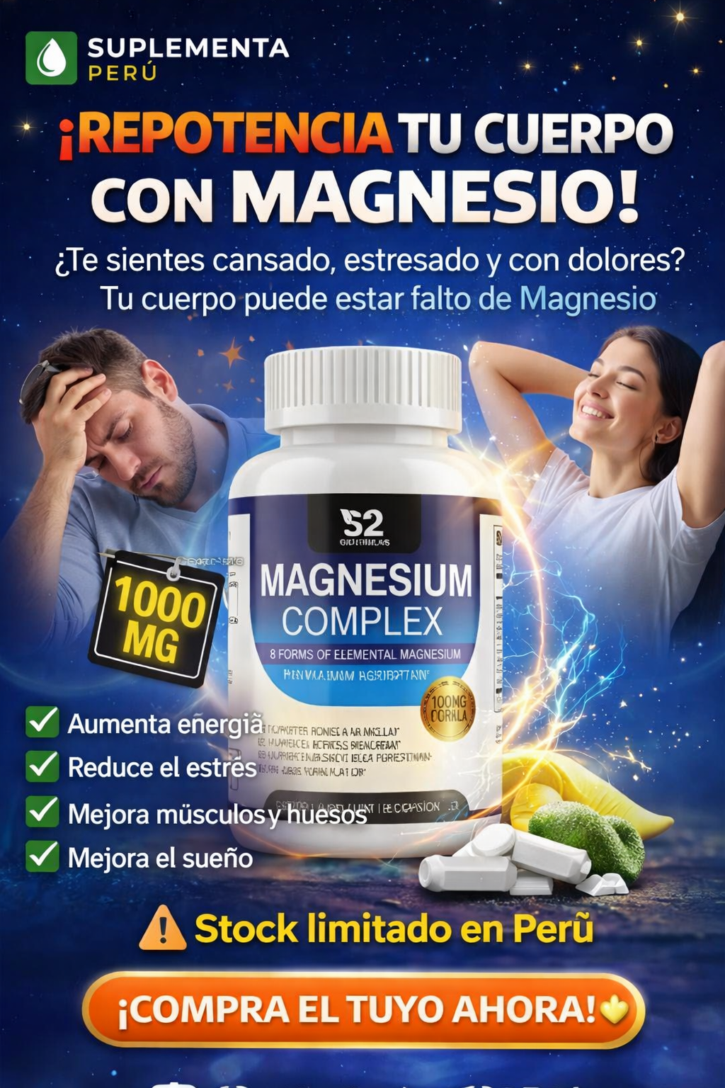 MAGNESIUM COMPLEX PREMIUM: MAS ENERGIA, MENOS ESTRES Y MEJOR SUEÑO DESDE LA PRIMERA SEMANA